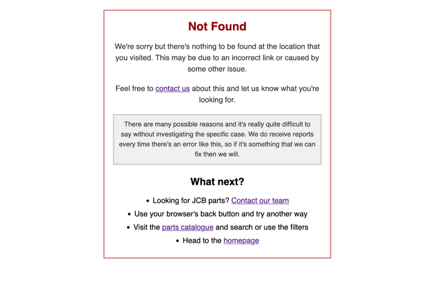 A webpage with a heading of Not Found in a simple design with minimal explanation