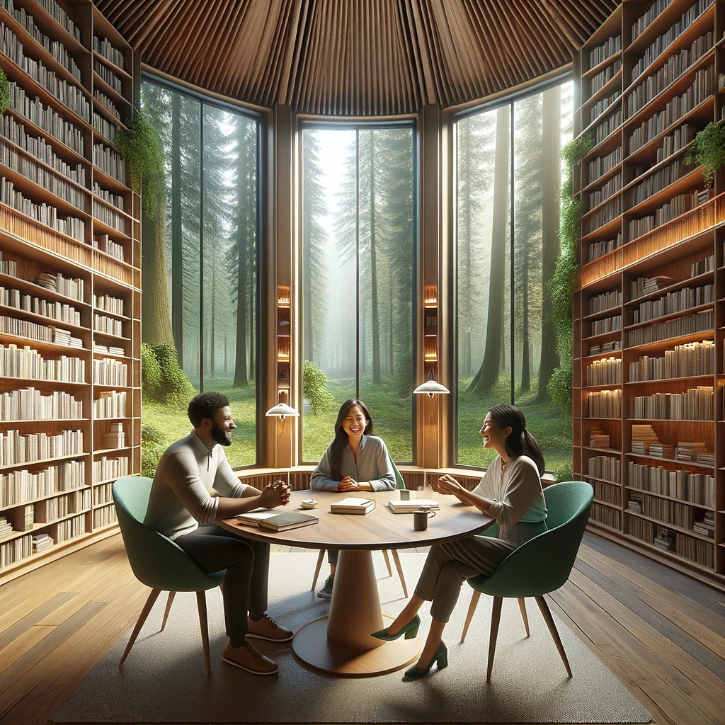 Collaboration concept - a library annex with a cofounders working together